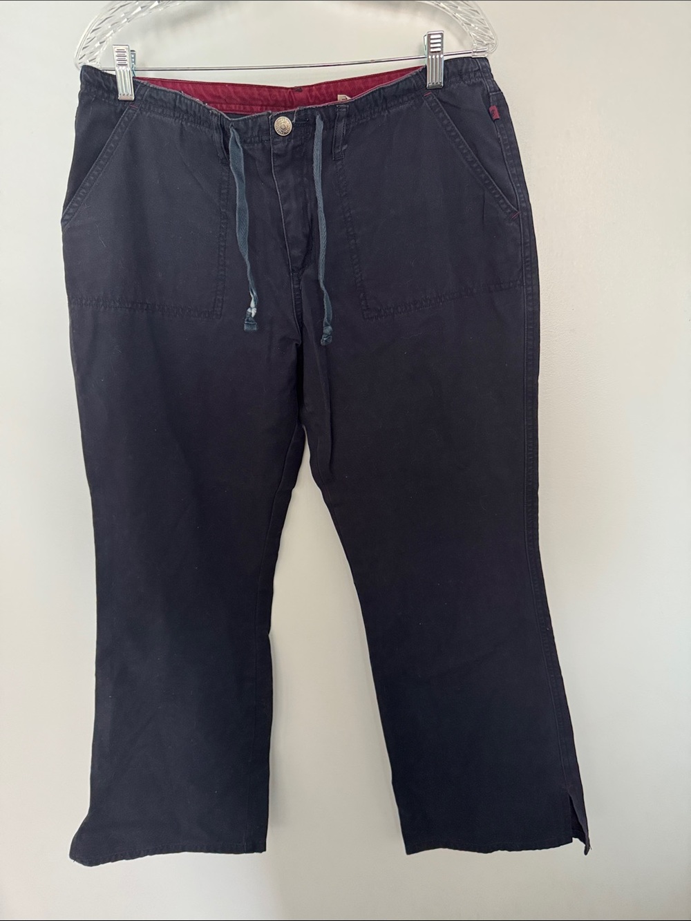 Women Navy Bootcut Utility Chino Drawstring/Zip/Button Hybrid Pant with Hem Vent